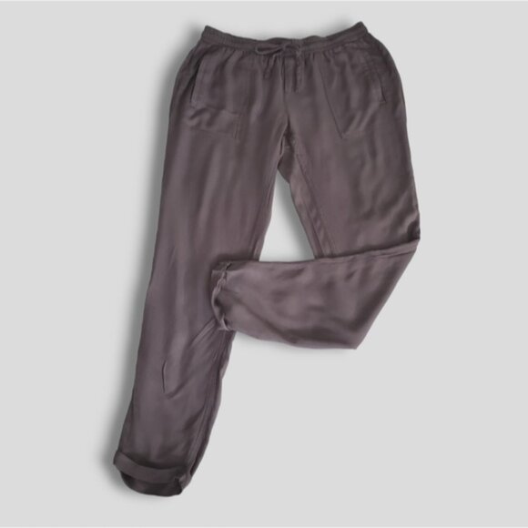 Taupe Grey Linen Drawstring Lounge Pants - Picture 3 of 15